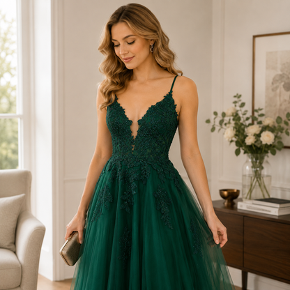 Vestido de Festa Feminino com Renda e Amarração, Vestido Formal de Noite