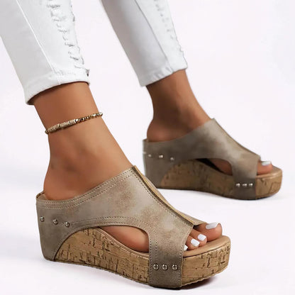 Damen Sandalen Keilabsatz Plateau Schlupfschuhe Lässig Sommer Schuhe