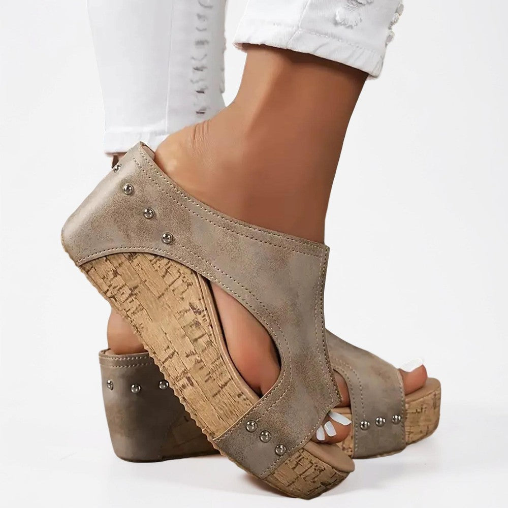 Damen Sandalen Keilabsatz Plateau Schlupfschuhe Lässig Sommer Schuhe