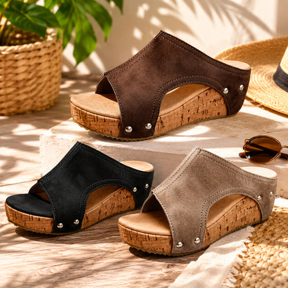 Damen Sandalen Keilabsatz Plateau Schlupfschuhe Lässig Sommer Schuhe