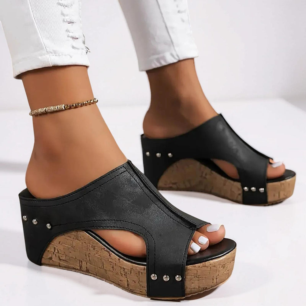Damen Sandalen Keilabsatz Plateau Schlupfschuhe Lässig Sommer Schuhe