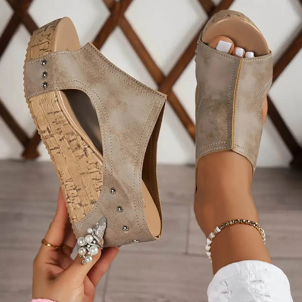 Damen Sandalen Keilabsatz Plateau Schlupfschuhe Lässig Sommer Schuhe