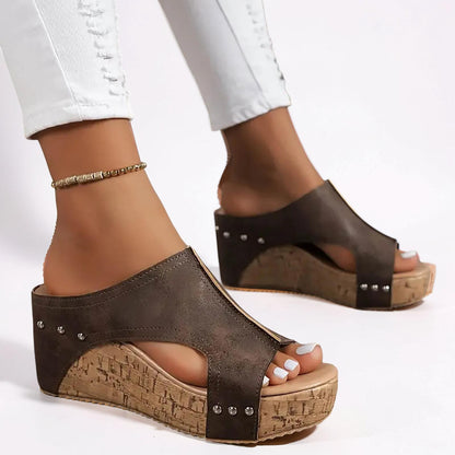 Damen Sandalen Keilabsatz Plateau Schlupfschuhe Lässig Sommer Schuhe