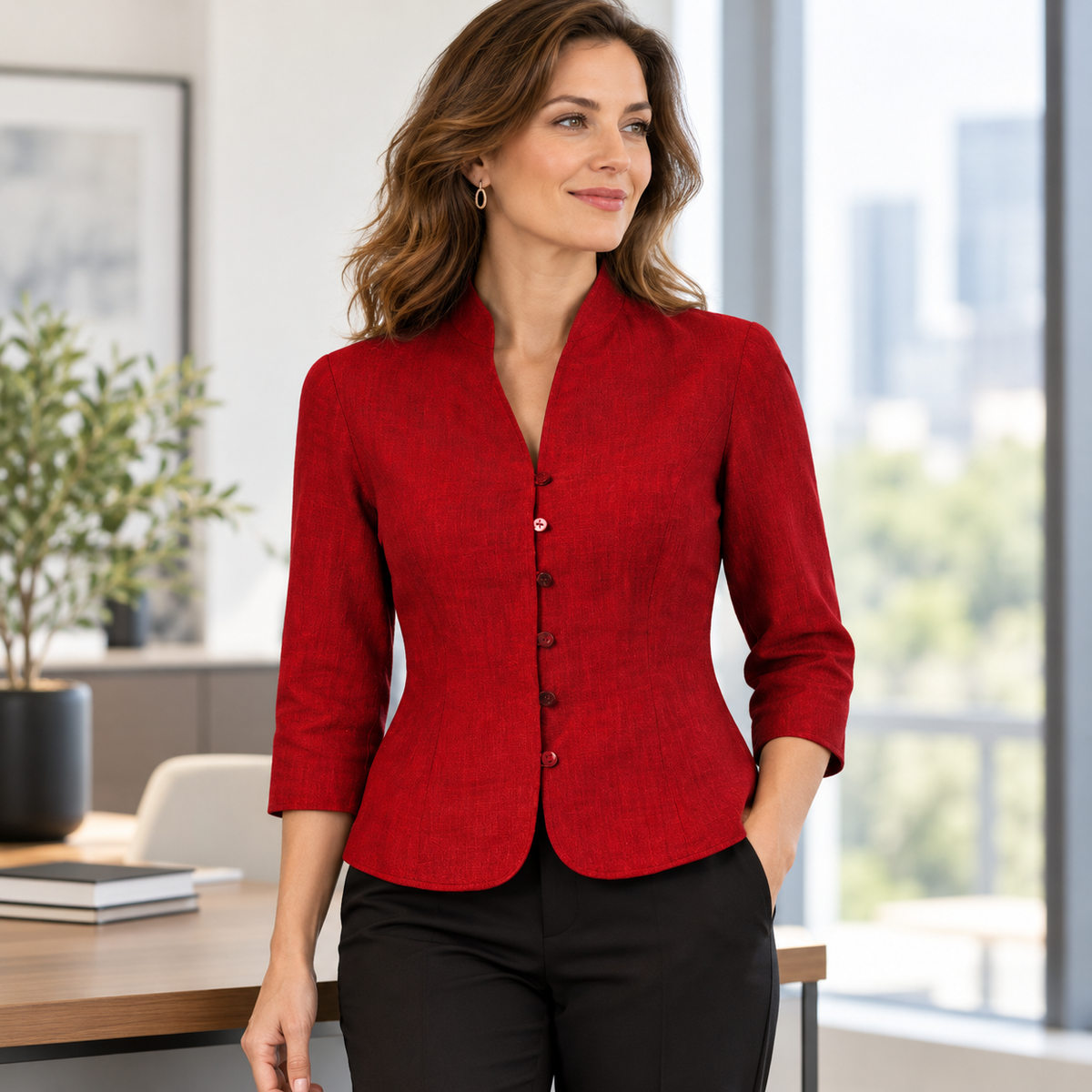 Blusa de mujer con cuello mao y manga tres cuartos | Blusa versátil