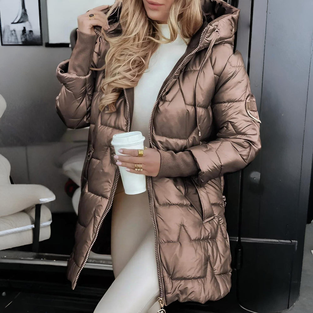 Damen Wintermantel Kapuzen-Steppjacke mit Wattierung