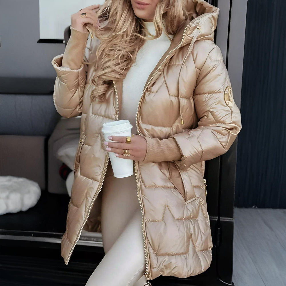 Damen Wintermantel Kapuzen-Steppjacke mit Wattierung