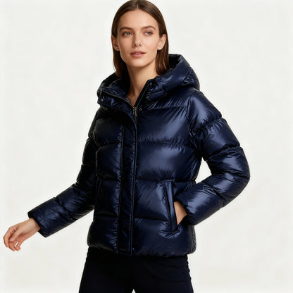 Women's Quilted Jacket Lightweight Hooded with Pockets Black 1
