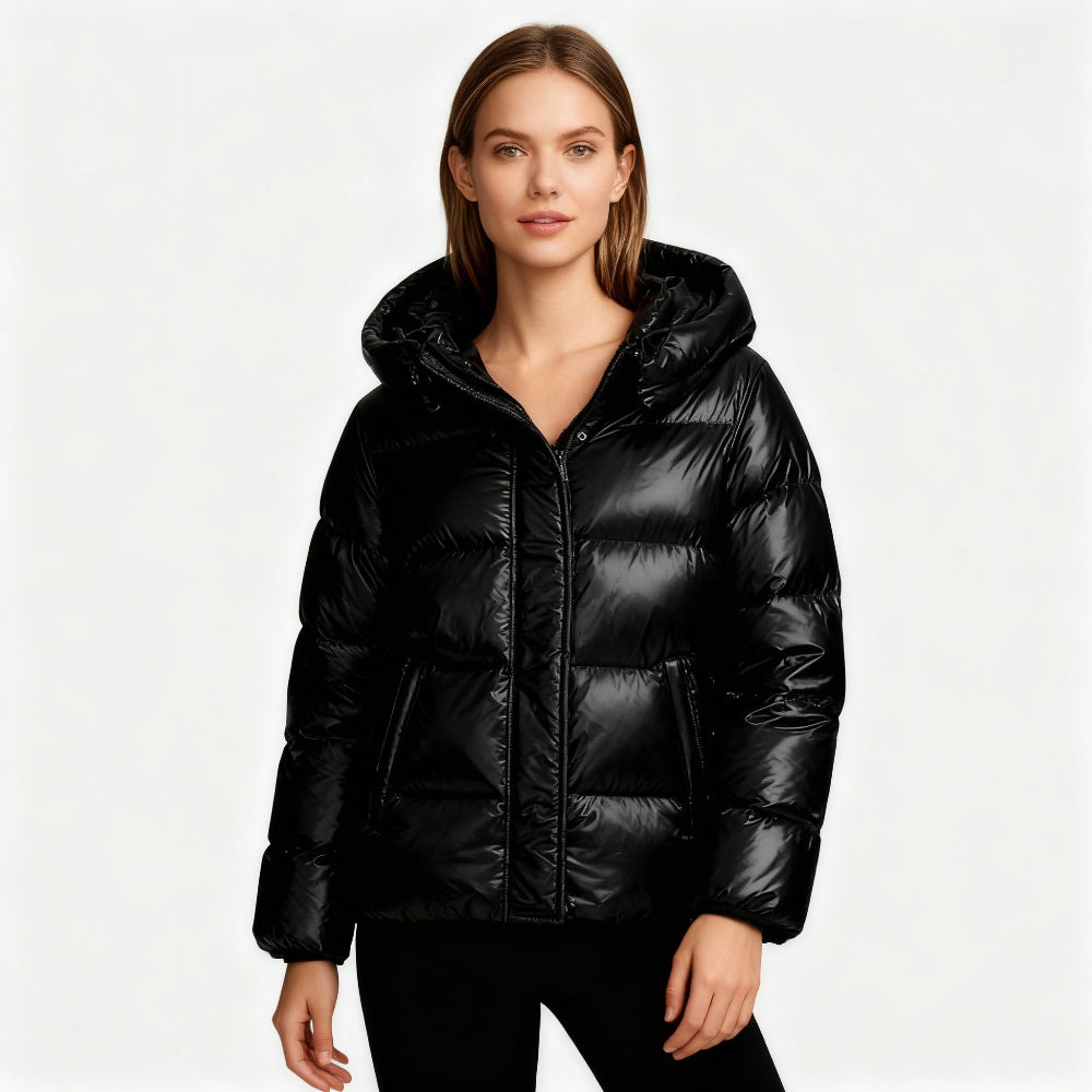 Women's Quilted Jacket Lightweight Hooded with Pockets Black 7