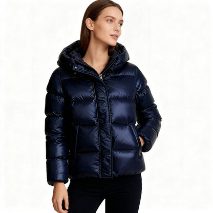 Women's Quilted Jacket Lightweight Hooded with Pockets Black 8