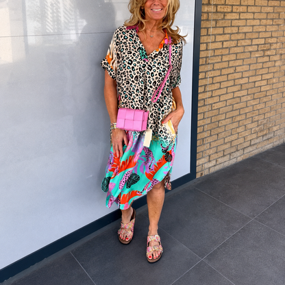 Damen Sommerkleid mit Leopardenmuster und V-Ausschnitt | Strandkleid