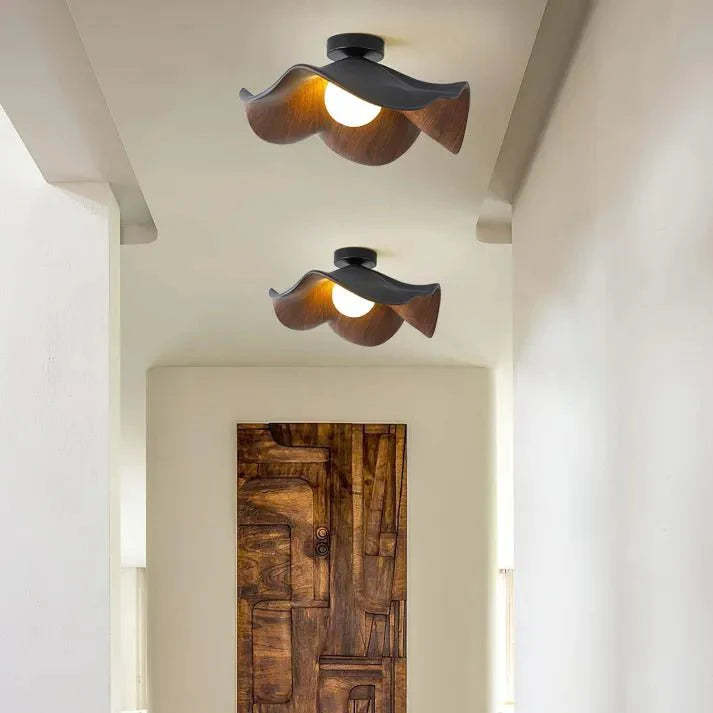 Skandinavisk Træ Lotus Loftlampe | Harpiks & Jern Moderne Indbygningslampe