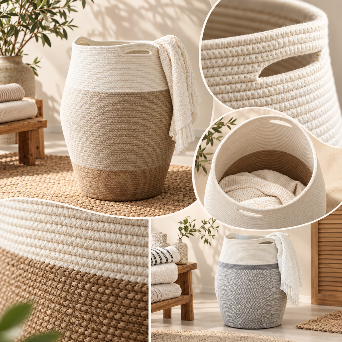 Woven Laundry Basket Handles Decorative Storage