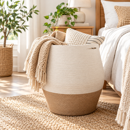 Woven Laundry Basket Handles Decorative Storage