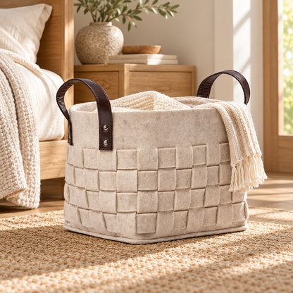 Woven Storage Baskets Modern Set Handles Foldable Nesting