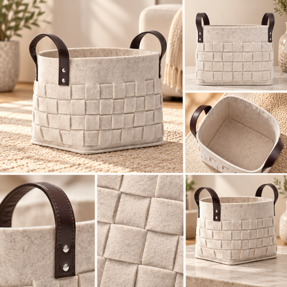 Woven Storage Baskets Modern Set Handles Foldable Nesting