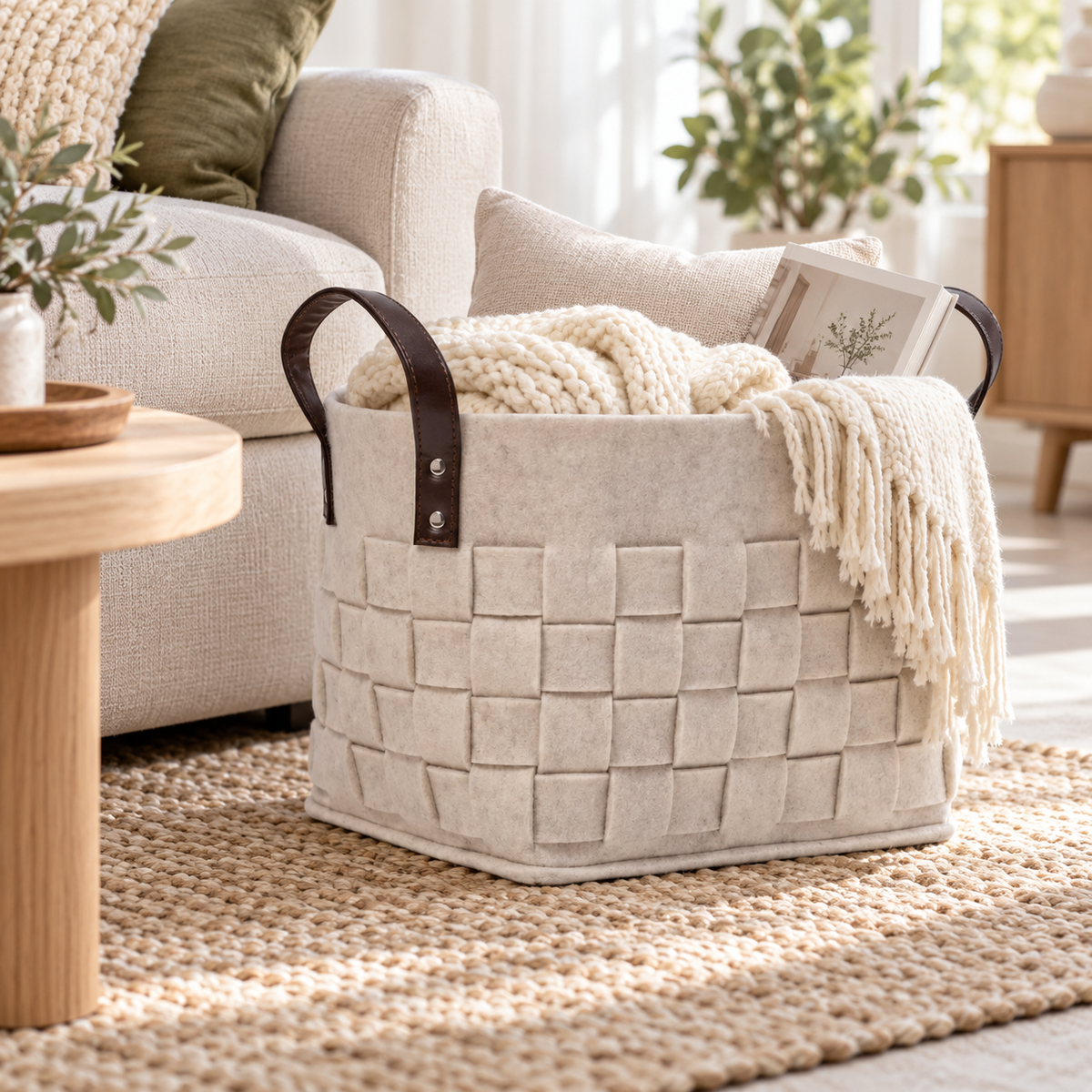 Woven Storage Baskets Modern Set Handles Foldable Nesting