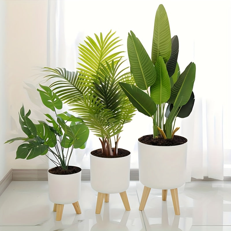 Ghiveci modern rotund cu picioare din lemn | Ghiveci decorativ pentru plante de interior și exterior