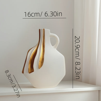 Vază Ceramică Modernă | Neagră și Albă cu Accente Aurii – Decorațiune de Lux pentru Masă și Semineu