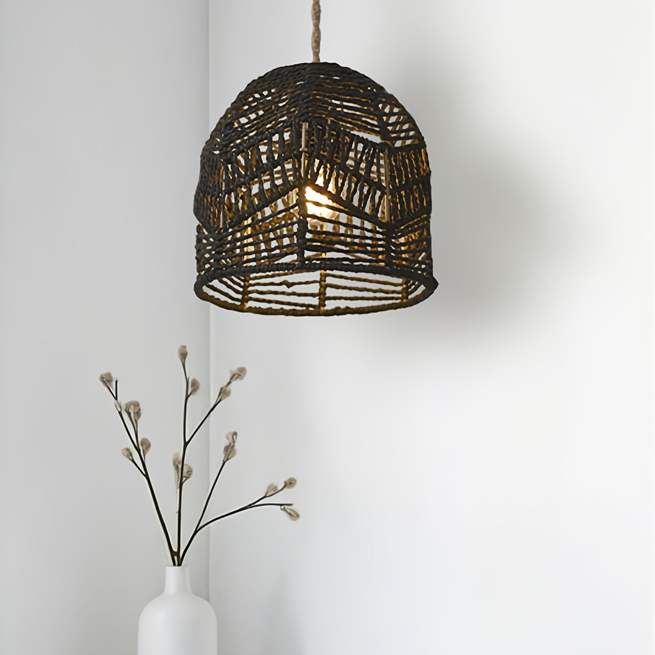 Handwoven Rope Pendant Shade | Rustic Farmhouse Chandelier Design