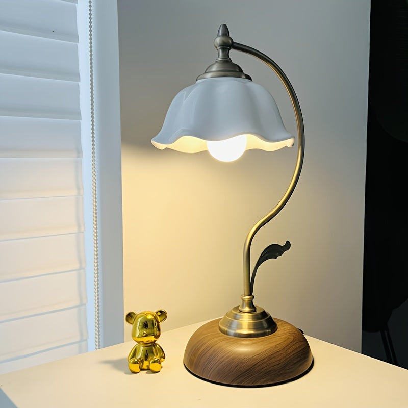 Vintage Goose Neck Table Lamp | Antique Brass USB Bedside Light
