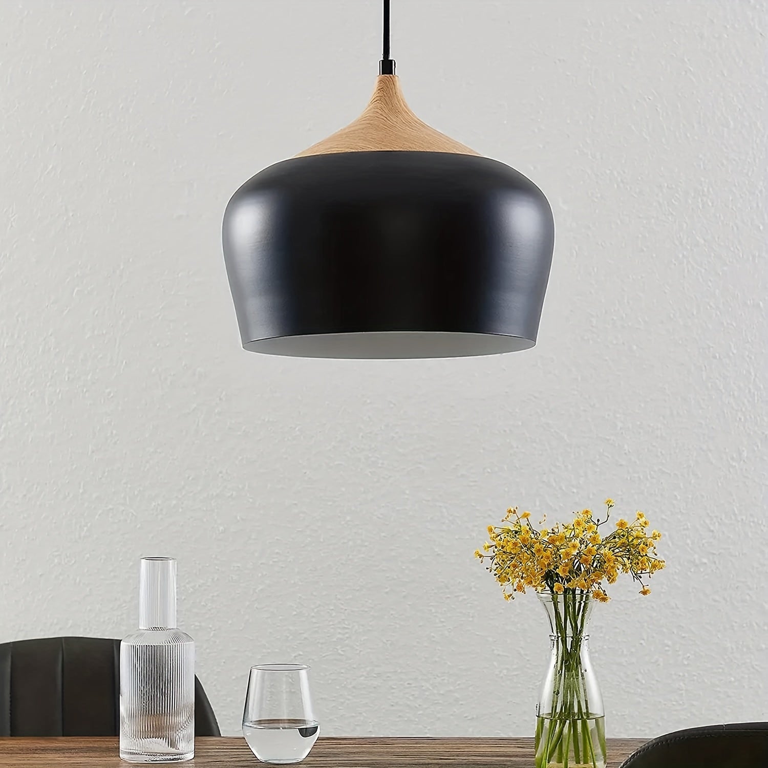 Modern Scandinavian Pendant Light | Iron & Wood Grain Design
