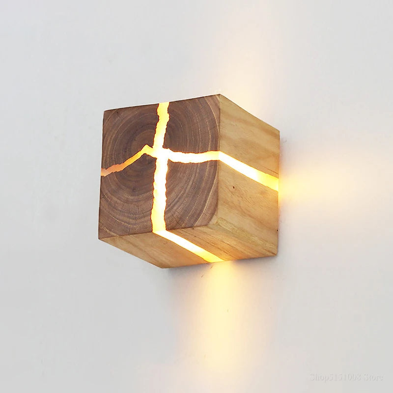 WoodAura Wall Light | Hand-Carved Solid Wood Resin Design