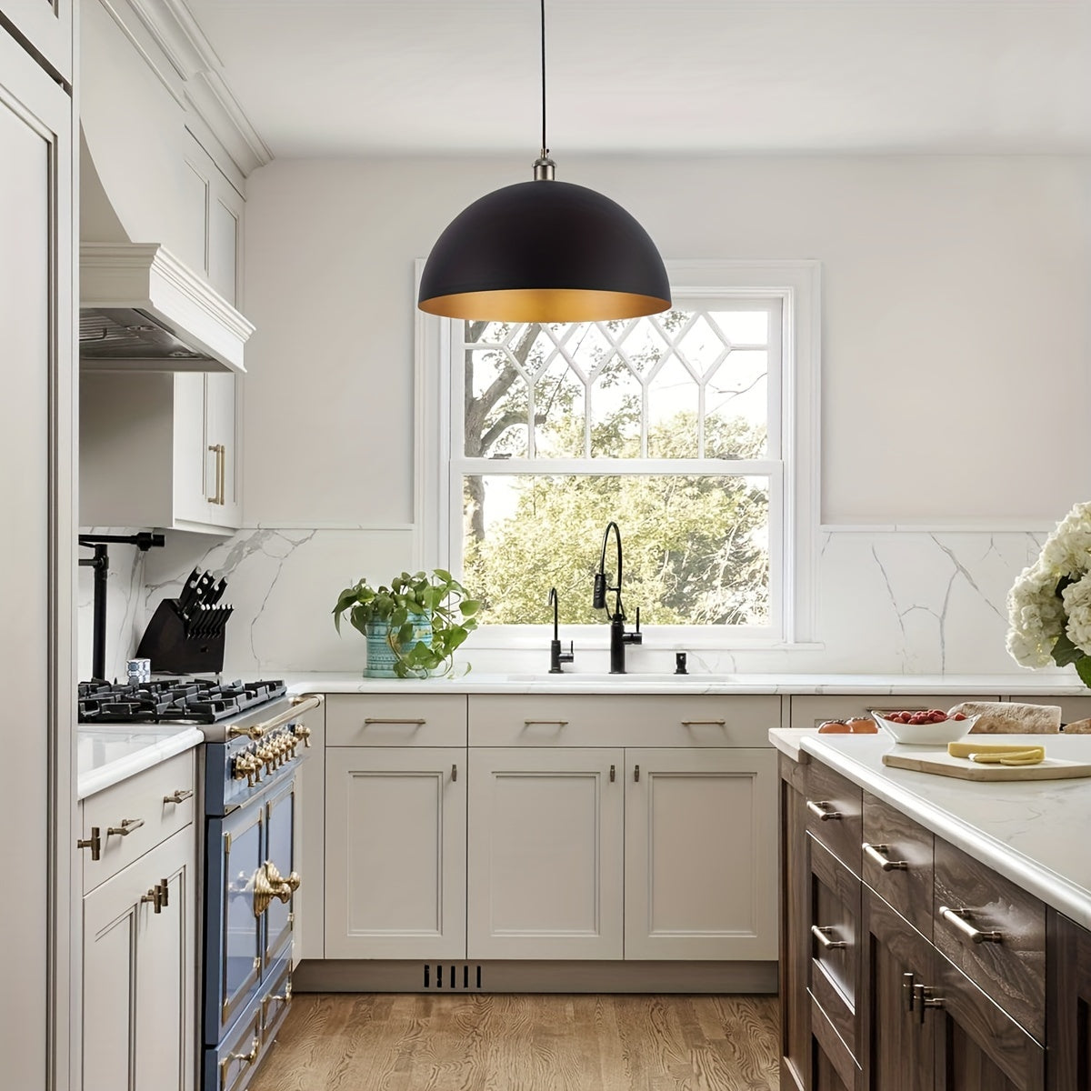 Vintage Industrial Dome Pendant Light | Black & Gold Iron Shade