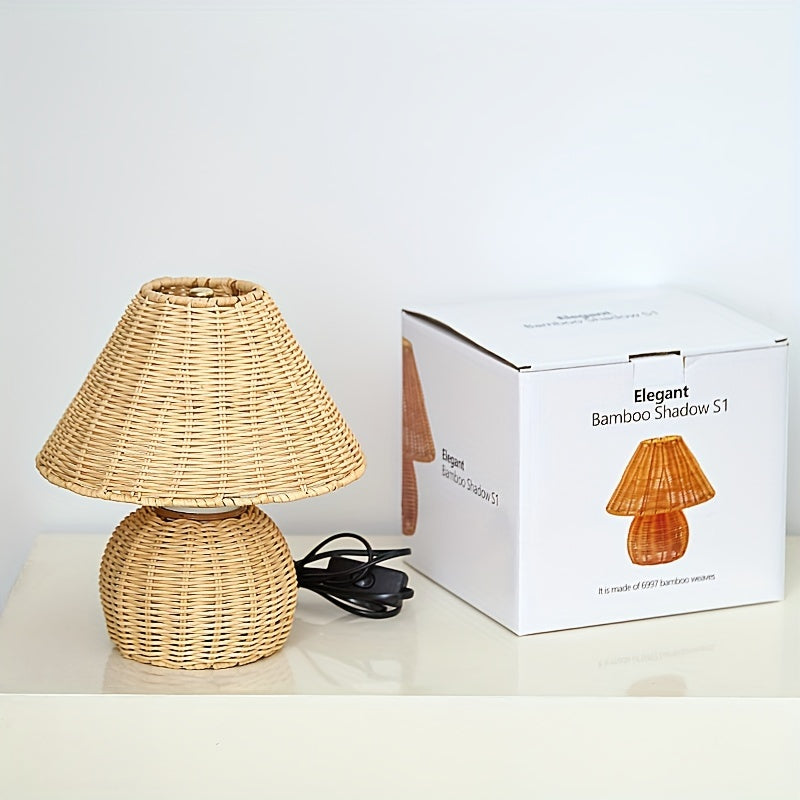 Lampă de birou din bambus împletit | Lumină de accent boho alimentată prin USB