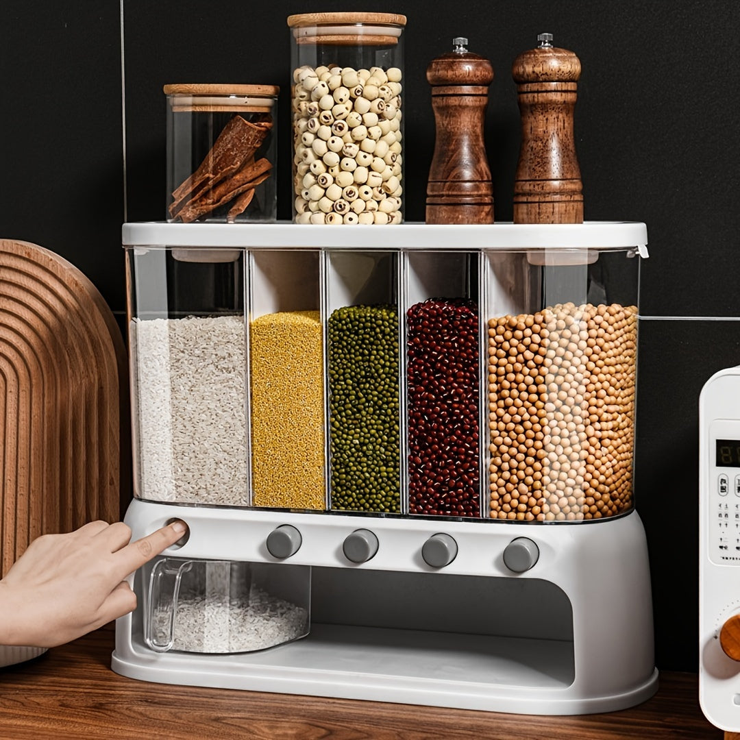 Container de depozitare a cerealelor pentru bucătărie cu mai multe compartimente | Organizator de cămară etanș cu capac rabatabil
