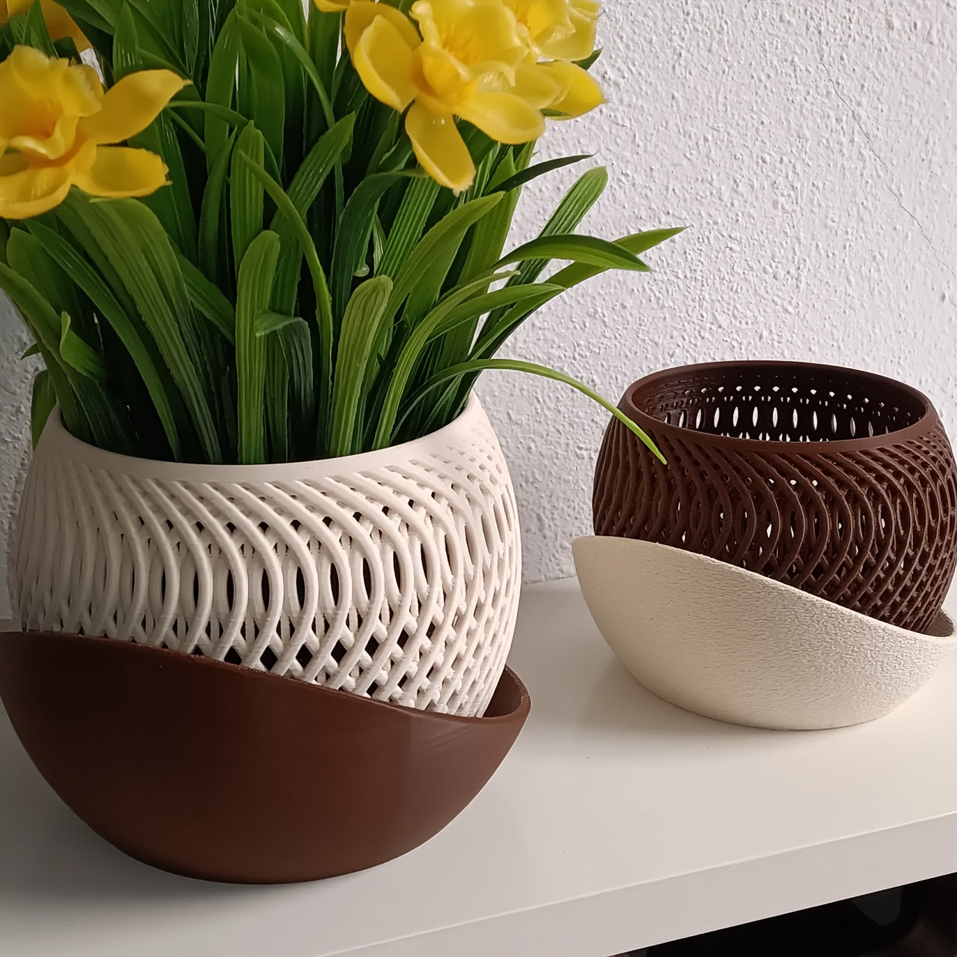 Mirage Orchid Planter | Modern Woven-Texture Decorative Pot with Air Circulation Tray