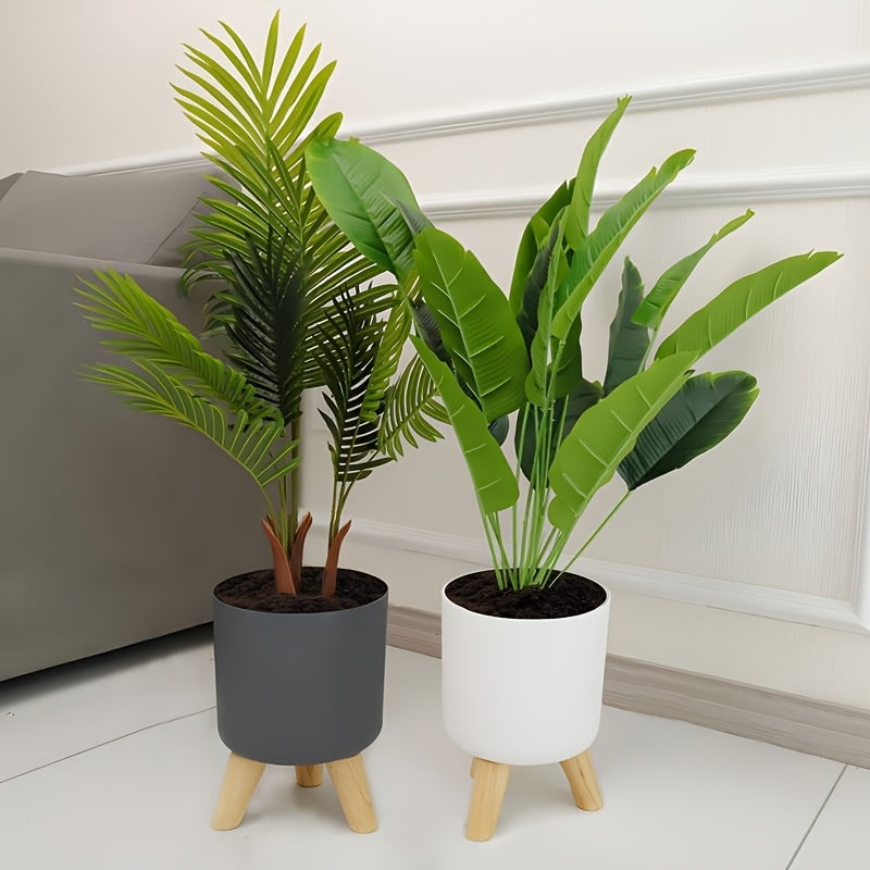 Ghiveci modern rotund cu picioare din lemn | Ghiveci decorativ pentru plante de interior și exterior