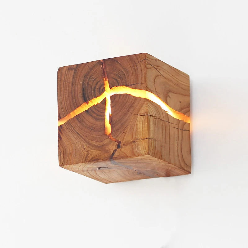 WoodAura Wall Light | Hand-Carved Solid Wood Resin Design