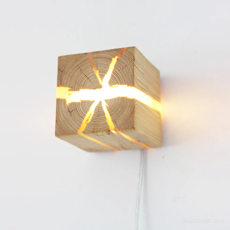 WoodAura Wall Light | Hand-Carved Solid Wood Resin Design