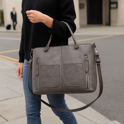 Work Bag Women Vintage Leather Tote Handbag Office Travel - Image 8
