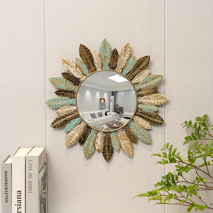 Bohemian Sunburst Metall-Wandspiegel | Türkis- und Goldblatt-Design