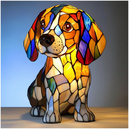 Table Lamp Stained Glass Dog Animal Light Bedroom Desk