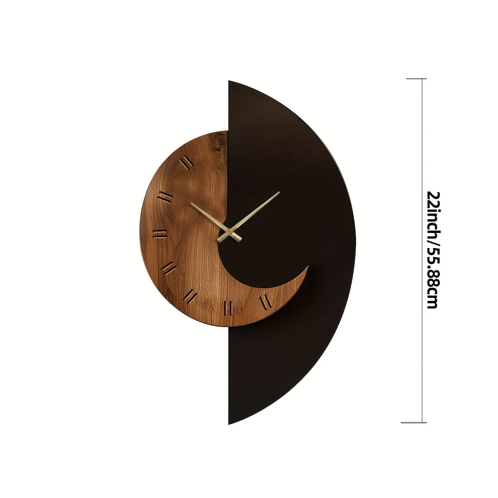 Modern Half-Moon Wooden Wall Clock | Silent Battery Operated