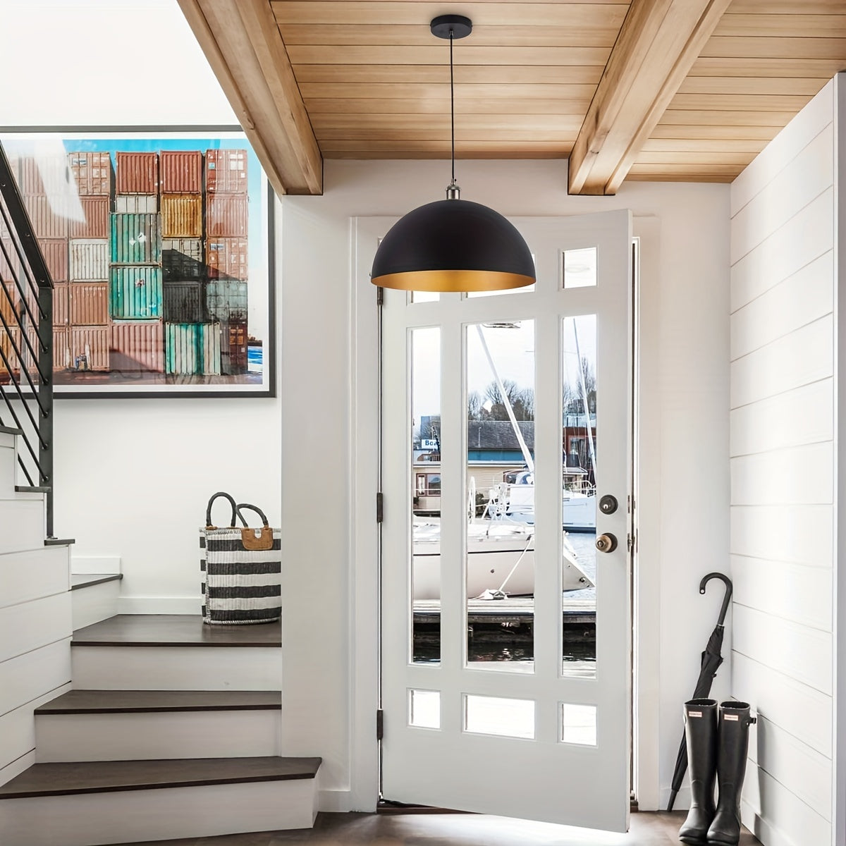 Vintage Industrial Dome Pendant Light | Black & Gold Iron Shade