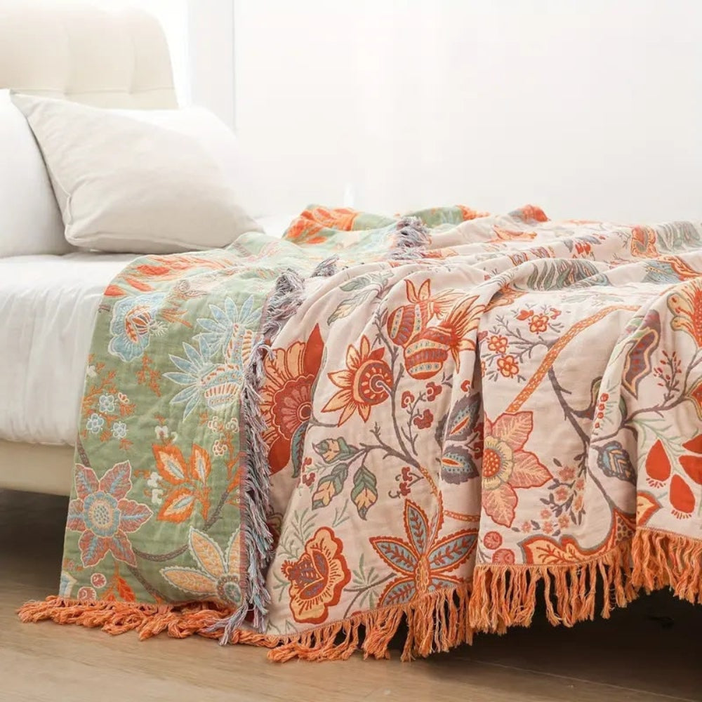 Blanket Throw Fringe Floral Boho Blanket - Image 2