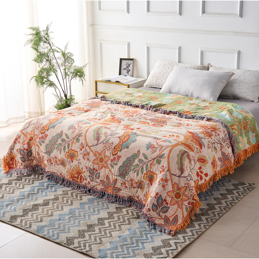 Blanket Throw Fringe Floral Boho Blanket - Image 3