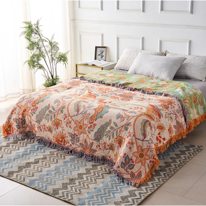 Blanket Throw Fringe Floral Boho Blanket - Image 3