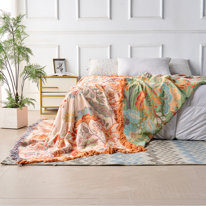 Blanket Throw Fringe Floral Boho Blanket - Image 4