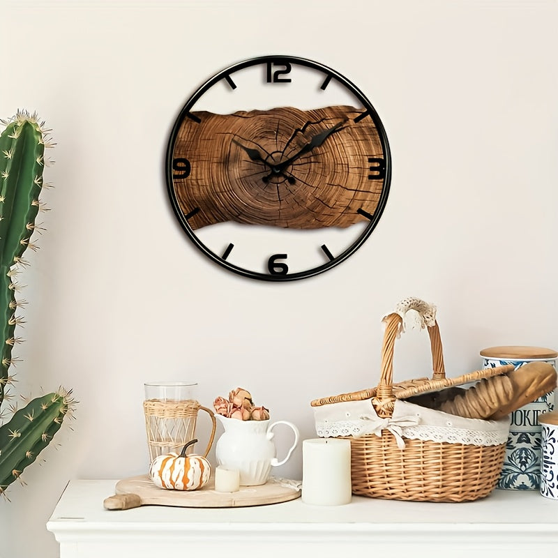 Rustic Log Pattern Wall Clock | Natural Wood Look Timepiece