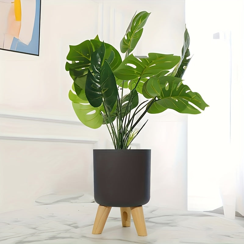 Modern Round Planter with Wooden Legs | Indoor & Outdoor Decorative Plant Pot