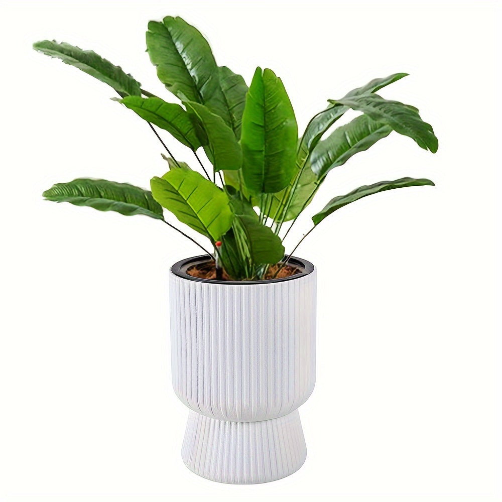 White Self-Watering Flower Pot | Modern Wine Glass Design Planter with Water Level Indicator