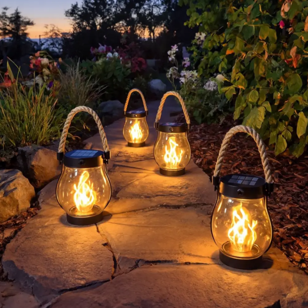 Lanterna Solare da Esterno con Effetto Fiamma, Luce da Appendere per Giardino