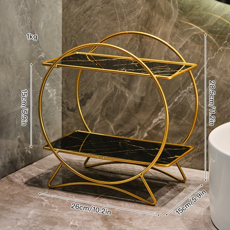 Double-Tiered Bathroom Organiser with Cat Ear Base | Stylish Metal Cosmetic & Skincare Shelf