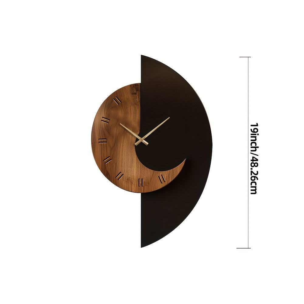 Modern Half-Moon Wooden Wall Clock | Silent Battery Operated
