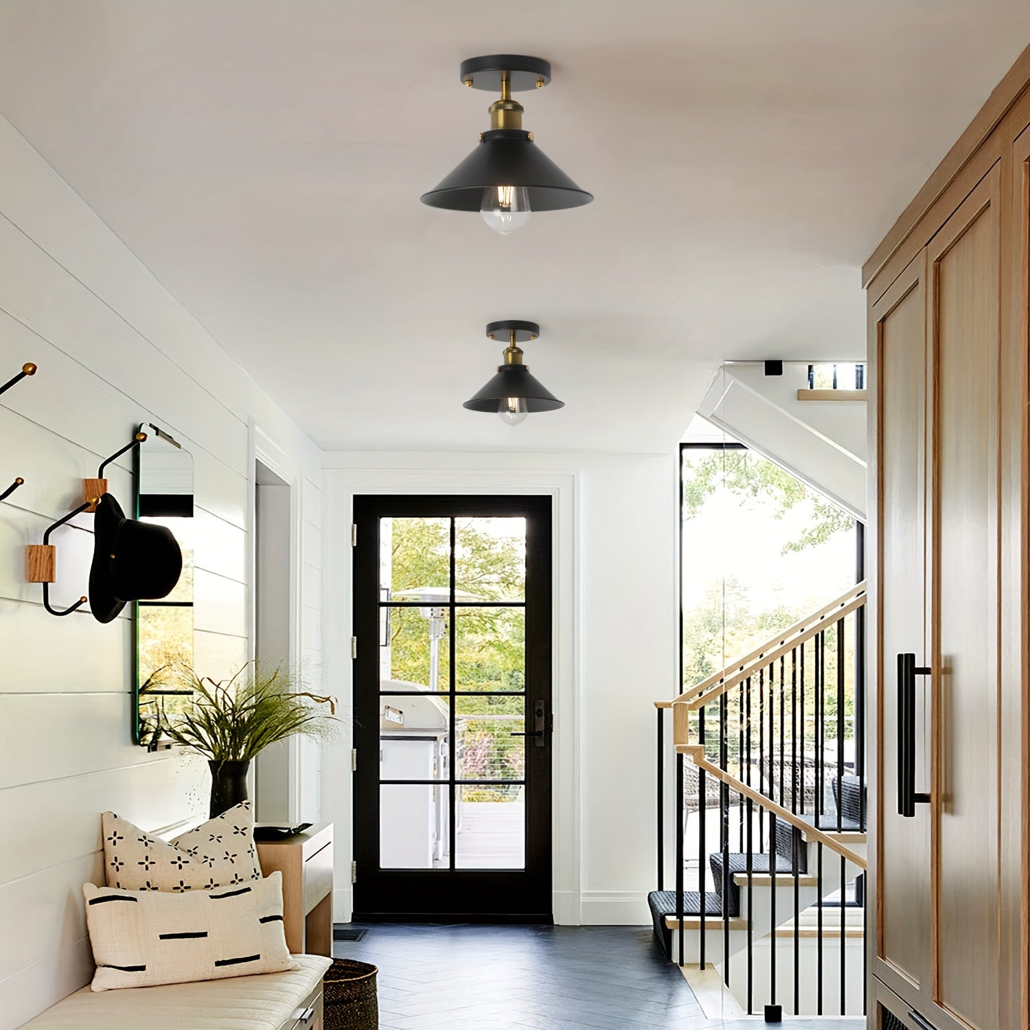 Industrial Black Semi Flush Mount Ceiling Light | Vintage Metal Pendant Fixture