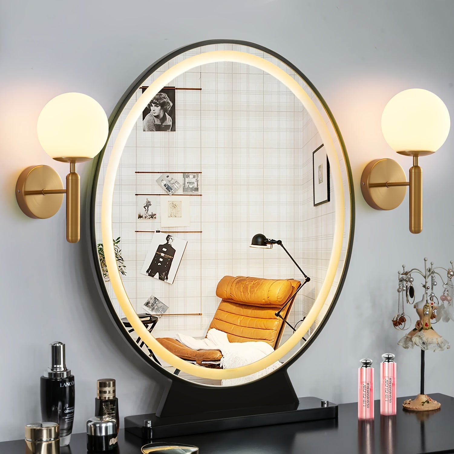 Modern Glass Globe Wall Sconce | Polished Metal Semi-Flush Mount Fixture